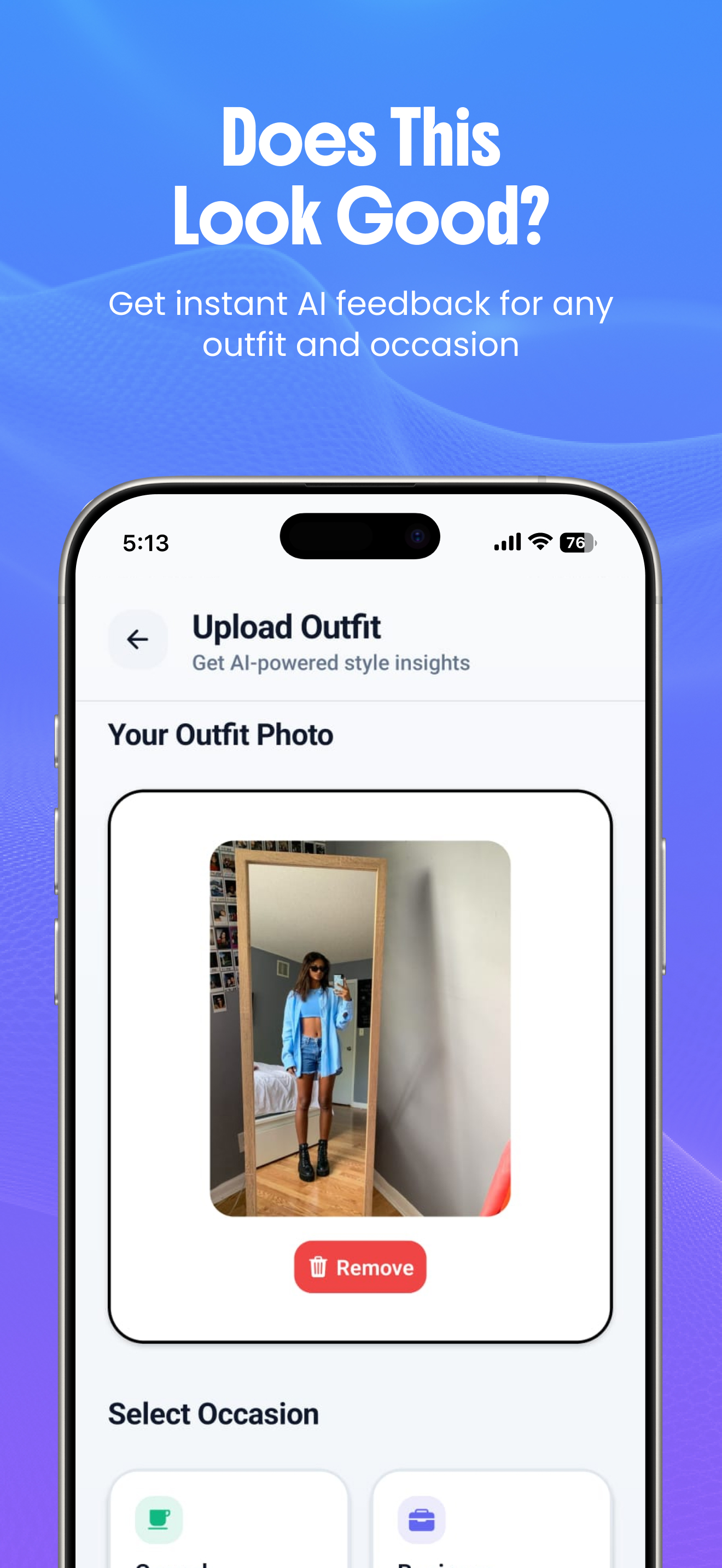 Upload outfit photo interface